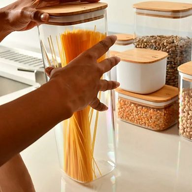 OU Airtight Food Storage Container w Bamboo Lid 8.4cup, Plastic Food Storage Container