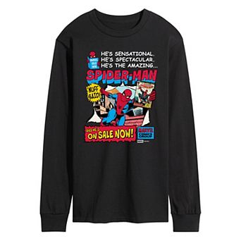 Men's Marvel Spider-Man Retro Comic Book Cover Long Sleeve Graphic Tee