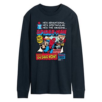 Men's Marvel Spider-Man Retro Comic Book Cover Long Sleeve Graphic Tee