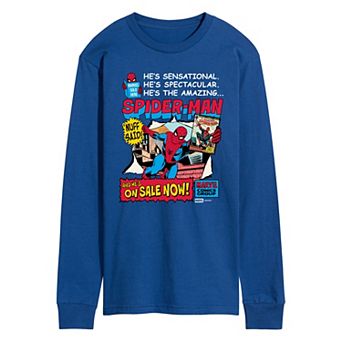 Men's Marvel Spider-Man Retro Comic Book Cover Long Sleeve Graphic Tee