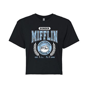 Juniors' The Office Dunder Mifflin Collegiate Cropped Tee
