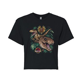 Juniors' Jurassic Park Collage Cropped Tee