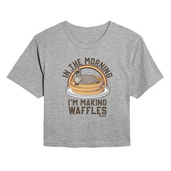 Juniors' Shrek In The Morning, I'm Making Waffles Cropped Tee