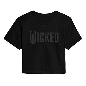 Juniors' Wicked Black Glitter Logo Cropped Tee