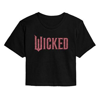 Juniors' Wicked Pink Glitter Logo Cropped Tee