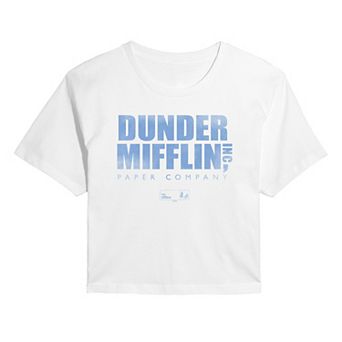 Juniors' The Office Dunder Mifflin Logo Vintage Cropped Tee