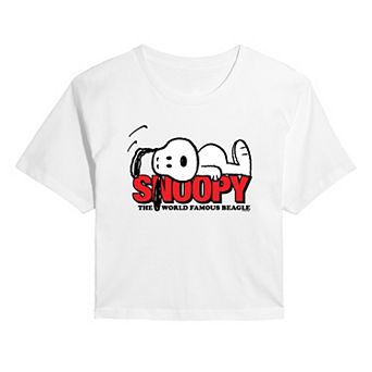 Juniors' Peanuts Snoopy The World Famous Beagle Cropped Tee
