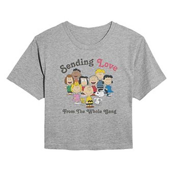 Juniors' Peanuts Sending Love From The Whole Gang Cropped Tee
