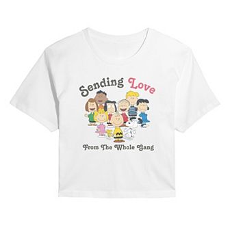 Juniors' Peanuts Sending Love From The Whole Gang Cropped Tee