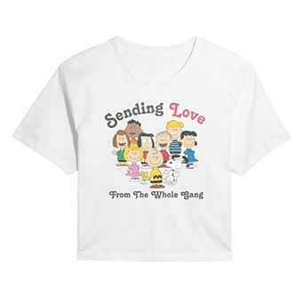 Juniors' Peanuts Sending Love From The Whole Gang Cropped Tee