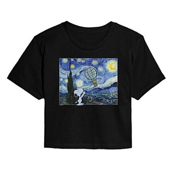 Juniors' Peanuts Snoopy The Starry Night Cropped Tee
