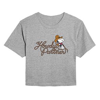 Juniors' Peanuts Howdy, Partner Snoopy Cropped Tee