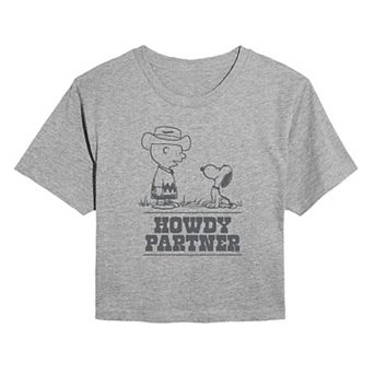 Juniors' Peanuts Charlie & Snoopy Howdy Partner Cropped Tee