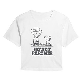 Juniors' Peanuts Charlie & Snoopy Howdy Partner Cropped Tee