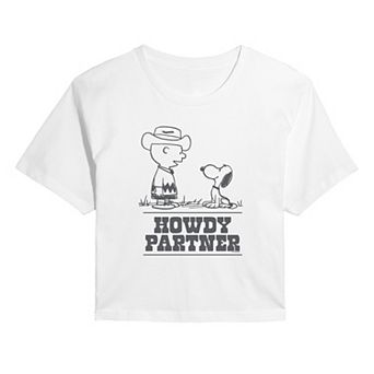 Juniors' Peanuts Charlie & Snoopy Howdy Partner Cropped Tee