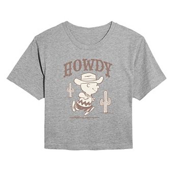 Juniors' Peanuts Howdy Charlie Brown Cropped Tee