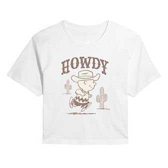 Juniors' Peanuts Howdy Charlie Brown Cropped Tee