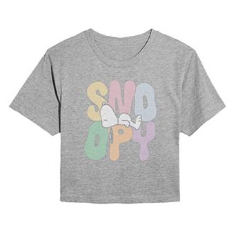 Juniors' Peanuts Sleepy Snoopy Distressed Cropped Tee