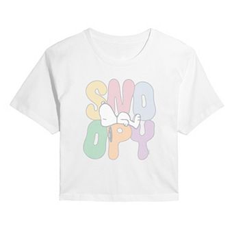 Juniors' Peanuts Sleepy Snoopy Distressed Cropped Tee