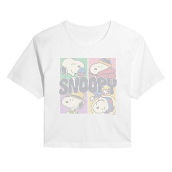 Juniors' Peanuts Snoopy Distressed Cropped Tee