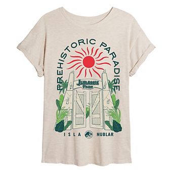 Juniors' Jurassic Park Prehistoric Paradise Isla Nublar Oversized Tee