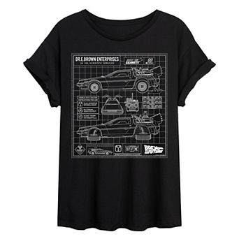 Juniors' Back To The Future DeLorean Schematic Oversized Tee