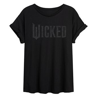 Juniors' Wicked Black Glitter Logo Oversized Tee