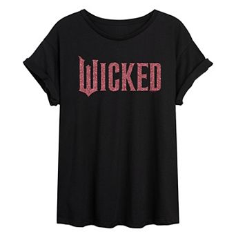 Juniors' Wicked Pink Glitter Logo Oversized Tee