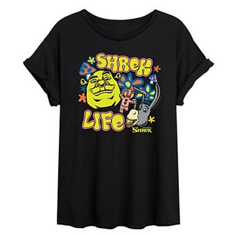 Juniors' Shrek Life Groovy Florals Oversized Tee
