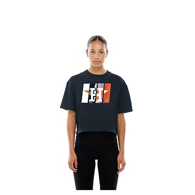 Women's New Era Navy Houston Astros Boxy Foil Logo T-Shirt