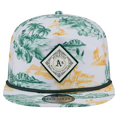Men's New Era White Athletics Printed Island Golfer Snapback Hat