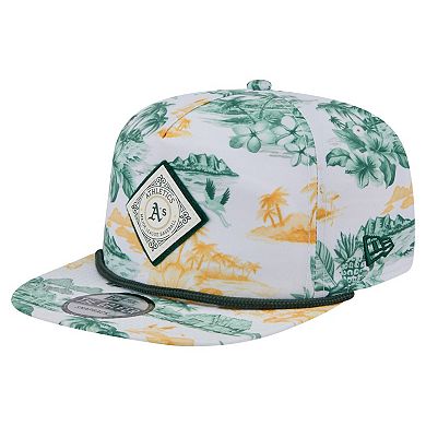 Men's New Era White Athletics Printed Island Golfer Snapback Hat