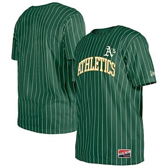 Men's New Era Green Athletics Throwback Pinstripe T-Shirt