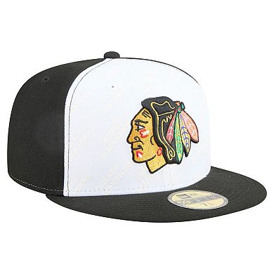 Men's New Era White/Black Chicago Blackhawks Repeat Two-Tone 59FIFTY Fitted Hat
