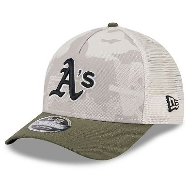 Men's New Era Light Beige/Olive Athletics 2025 Armed Forces Day 9FORTY M-Crown A-Frame Adjustable Hat