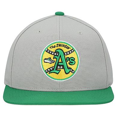 Men's Mitchell & Ness Gray Athletics Cooperstown Collection Basic Flip Snapback Hat