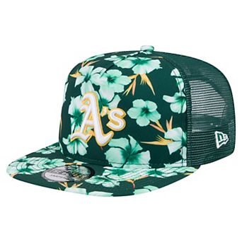 Men's New Era Green Athletics Adventure Pattern Golfer Trucker Snapback Hat