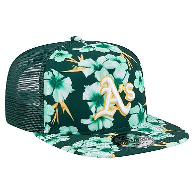 Men's New Era Green Athletics Adventure Pattern Golfer Trucker Snapback Hat