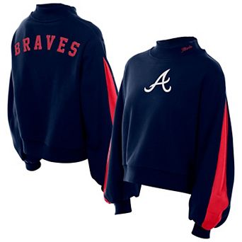 Women's New Era Navy Atlanta Braves Mock Neck Balloon Sleeve Sweatshirt
