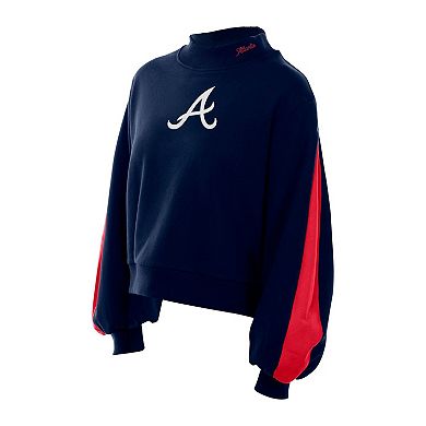 Women's New Era Navy Atlanta Braves Mock Neck Balloon Sleeve Sweatshirt