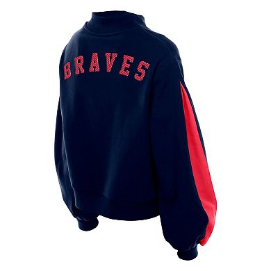 Women's New Era Navy Atlanta Braves Mock Neck Balloon Sleeve Sweatshirt