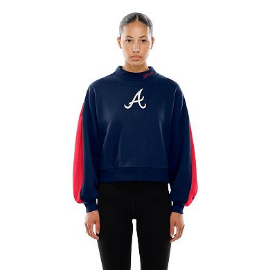 Women's New Era Navy Atlanta Braves Mock Neck Balloon Sleeve Sweatshirt