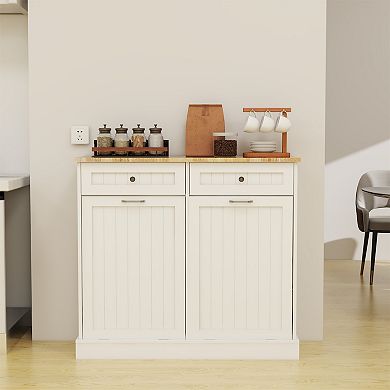 39.37 in.Wx13.78 in.Dx35.34 in.H Ready to Assemble Trash Can Kitchen Cabinet in White with 2 Drawers