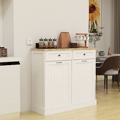 39.37 in.Wx13.78 in.Dx35.34 in.H Ready to Assemble Trash Can Kitchen Cabinet in White with 2 Drawers