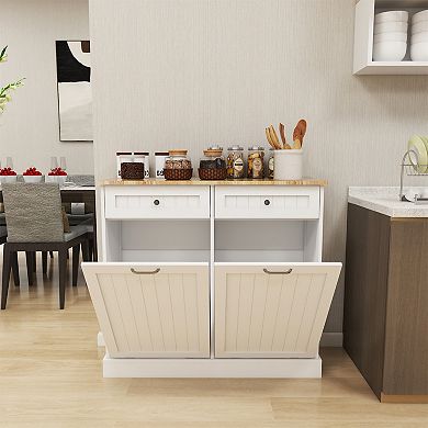 39.37 in.Wx13.78 in.Dx35.34 in.H Ready to Assemble Trash Can Kitchen Cabinet in White with 2 Drawers