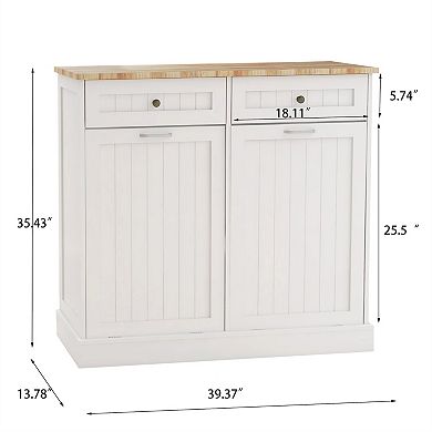 39.37 in.Wx13.78 in.Dx35.34 in.H Ready to Assemble Trash Can Kitchen Cabinet in White with 2 Drawers
