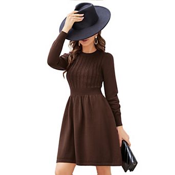 Women's Christmas Sweater Dress Long Sleeve Crewneck High Waist A-Line Cute Knitted Ugly Mini Dress