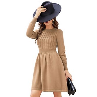 Women's Christmas Sweater Dress Long Sleeve Crewneck High Waist A-Line Cute Knitted Ugly Mini Dress