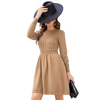 Women's Christmas Sweater Dress Long Sleeve Crewneck High Waist A-Line Cute Knitted Ugly Mini Dress