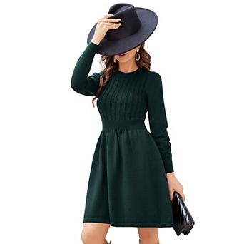 Women's Christmas Sweater Dress Long Sleeve Crewneck High Waist A-Line Cute Knitted Ugly Mini Dress
